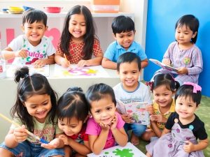 Copii participând la activități educative și recreative.