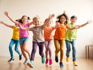 Copii dansând fericiți în studio