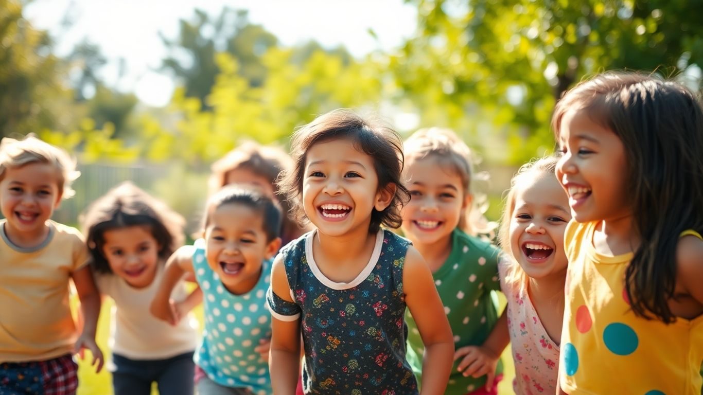 Copii fericiți interacționând și jucându-se împreună în aer liber.